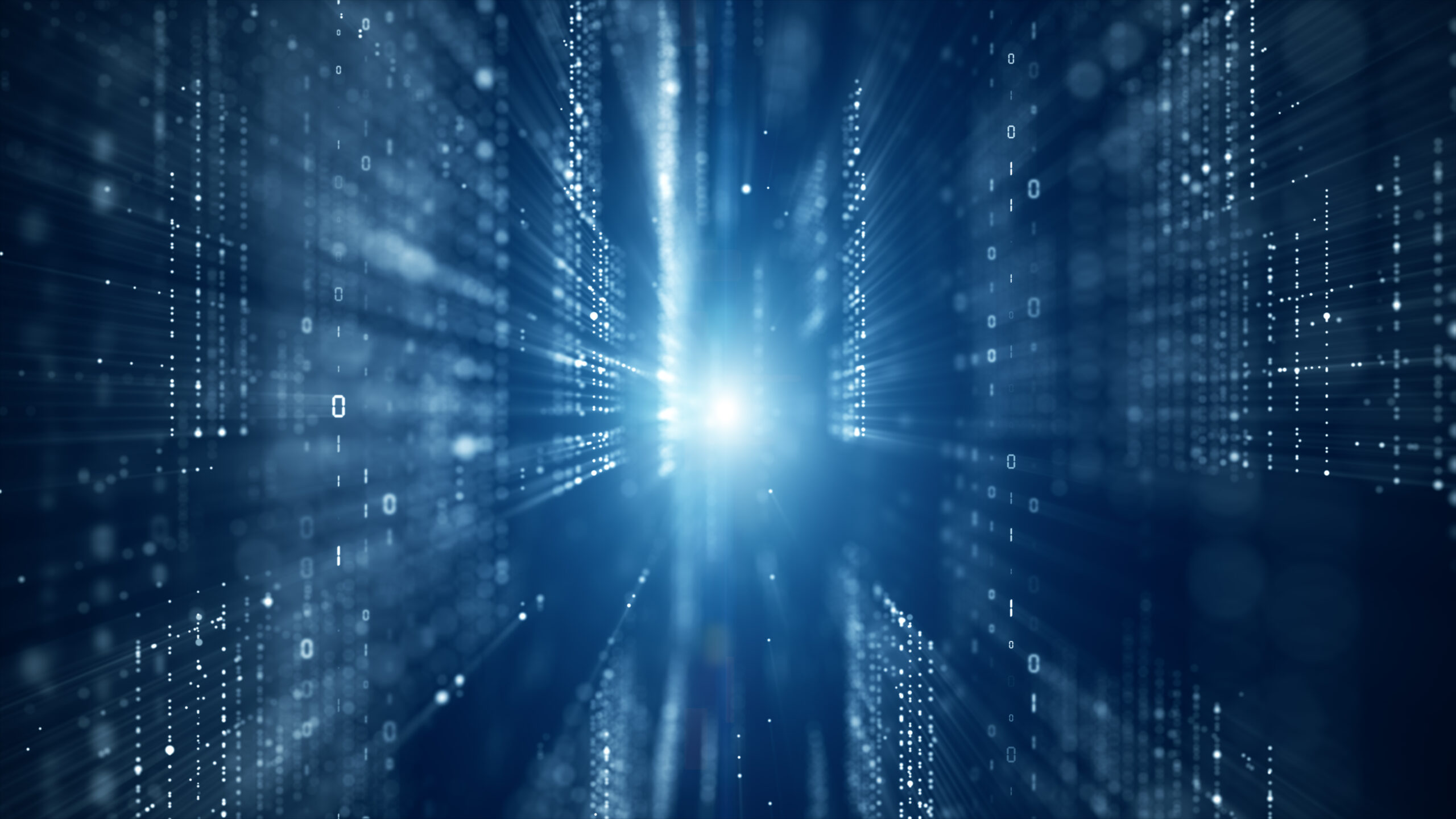 Digital cyberspace with particles and digital data network conne